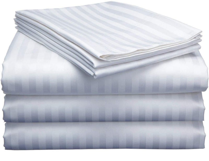 Cool Dealzz Cool Dealzz 300 TC Premium 100 Cotton Satin Stripe Single Bed Bedsheets Pillow Covers for Hotels Homes 55x95 White 