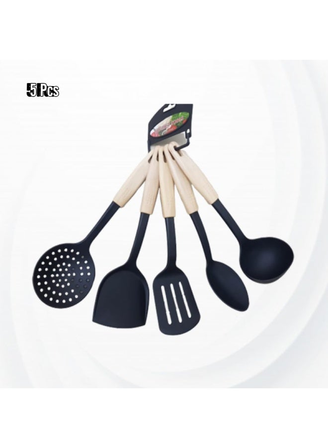 ECVV Kitchen Wok Tool Heavy Duty Wok 5 Pieces Utensils With Handle Heat Resistant For Cooking Black - Image 3