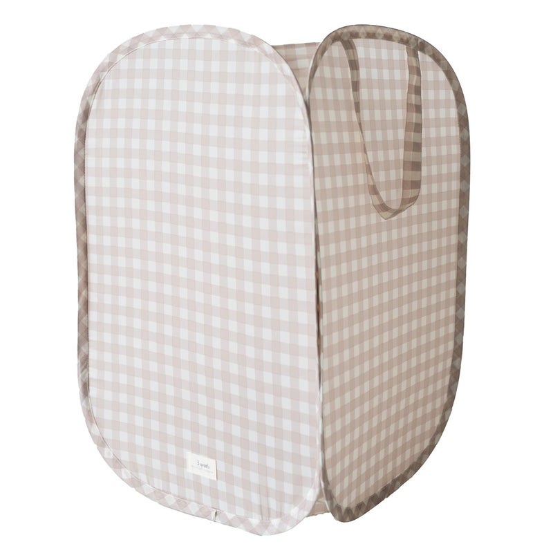3 Sprouts Pop Up Hamper - Collapsible Laundry Basket, Popup & Foldable Design - Durable Waterproof Fabric for Dirty Clothes, Toys & Towels - Ideal for Dorm, Bedroom & Baby Nursery, Gingham Beige - Image 1