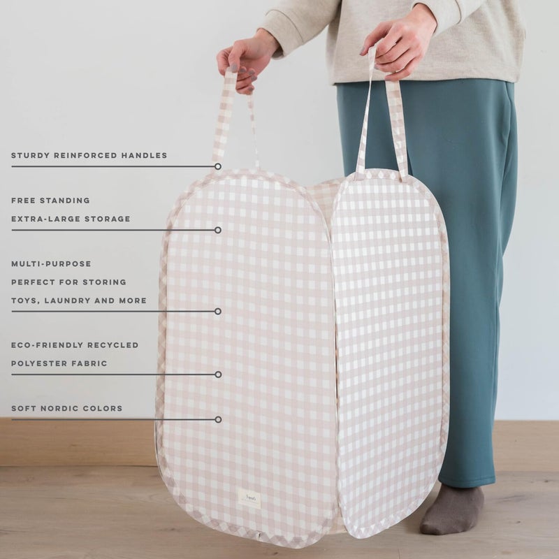 3 Sprouts Pop Up Hamper - Collapsible Laundry Basket, Popup & Foldable Design - Durable Waterproof Fabric for Dirty Clothes, Toys & Towels - Ideal for Dorm, Bedroom & Baby Nursery, Gingham Beige - Image 3