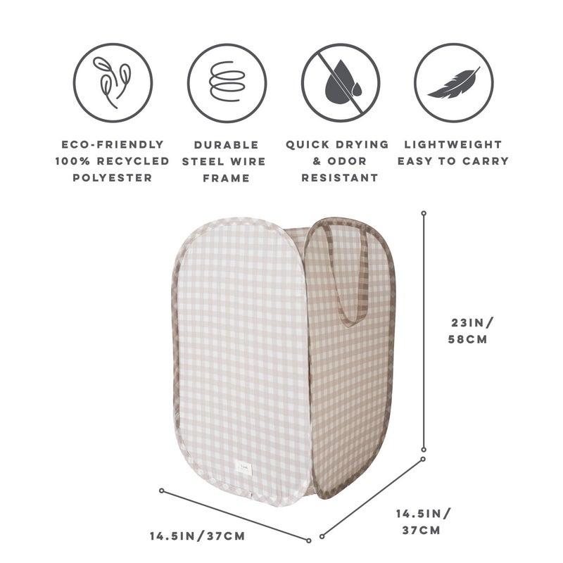 3 Sprouts Pop Up Hamper - Collapsible Laundry Basket, Popup & Foldable Design - Durable Waterproof Fabric for Dirty Clothes, Toys & Towels - Ideal for Dorm, Bedroom & Baby Nursery, Gingham Beige - Image 2