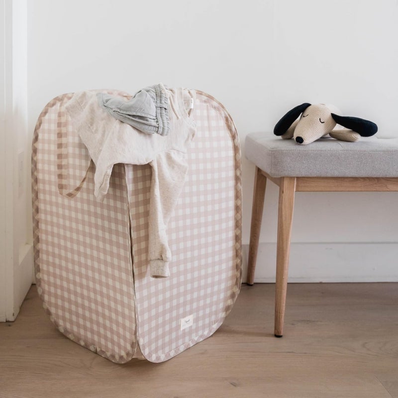 3 Sprouts Pop Up Hamper - Collapsible Laundry Basket, Popup & Foldable Design - Durable Waterproof Fabric for Dirty Clothes, Toys & Towels - Ideal for Dorm, Bedroom & Baby Nursery, Gingham Beige - Image 5