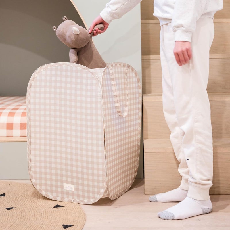 3 Sprouts Pop Up Hamper - Collapsible Laundry Basket, Popup & Foldable Design - Durable Waterproof Fabric for Dirty Clothes, Toys & Towels - Ideal for Dorm, Bedroom & Baby Nursery, Gingham Beige - Image 4