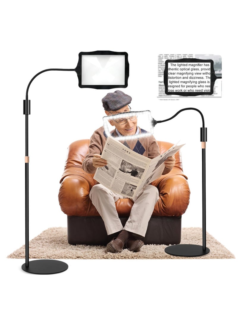 XiuWoo 10X Magnifying Glass Floor Lamp,Magnifying Glass with Light and Stand,3 Light Modes Rechargeable Floor Magnifying Glass,Suitable for Reading Sewing Crafts DIY Embroidery Close Work Magnifiers for Seniors - Image 1