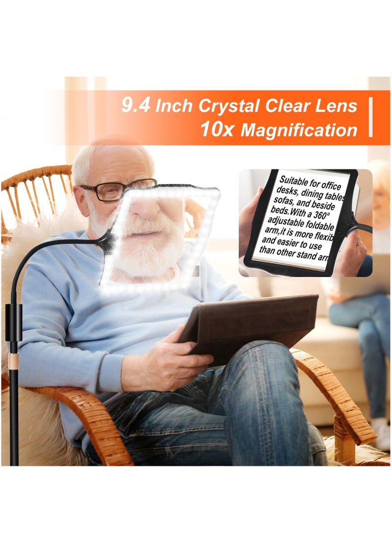 XiuWoo 10X Magnifying Glass Floor Lamp,Magnifying Glass with Light and Stand,3 Light Modes Rechargeable Floor Magnifying Glass,Suitable for Reading Sewing Crafts DIY Embroidery Close Work Magnifiers for Seniors - Image 2