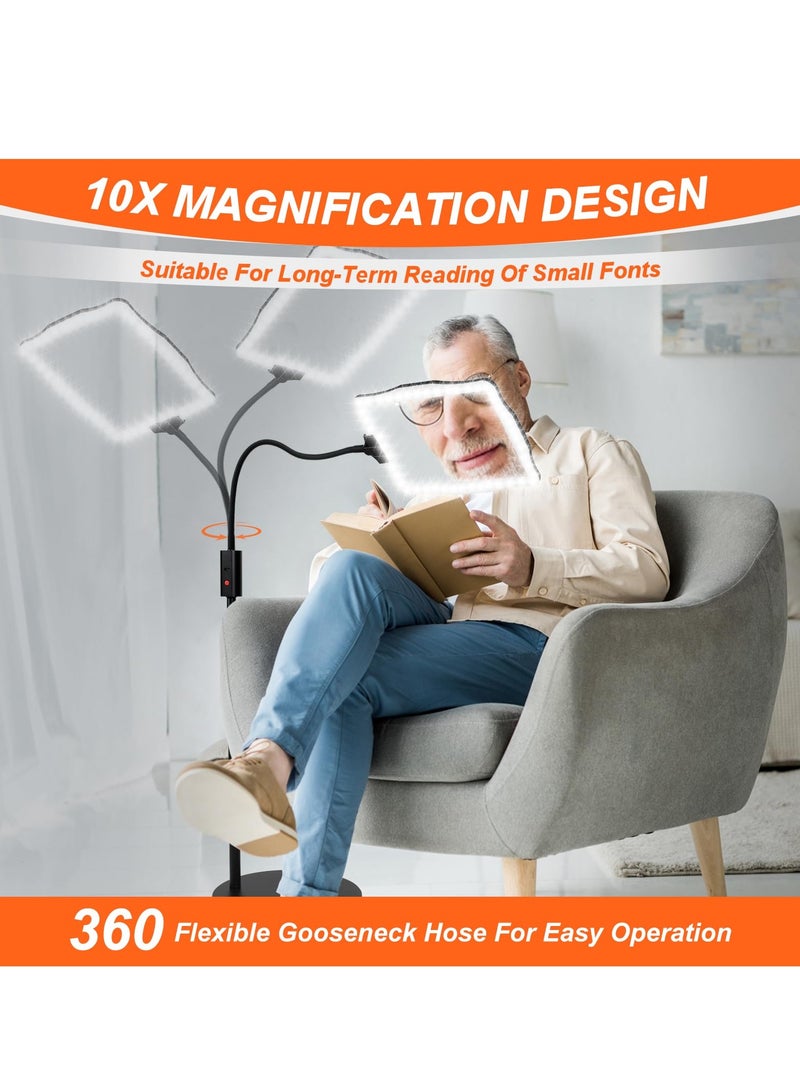XiuWoo 10X Magnifying Glass Floor Lamp,Magnifying Glass with Light and Stand,3 Light Modes Rechargeable Floor Magnifying Glass,Suitable for Reading Sewing Crafts DIY Embroidery Close Work Magnifiers for Seniors - Image 4