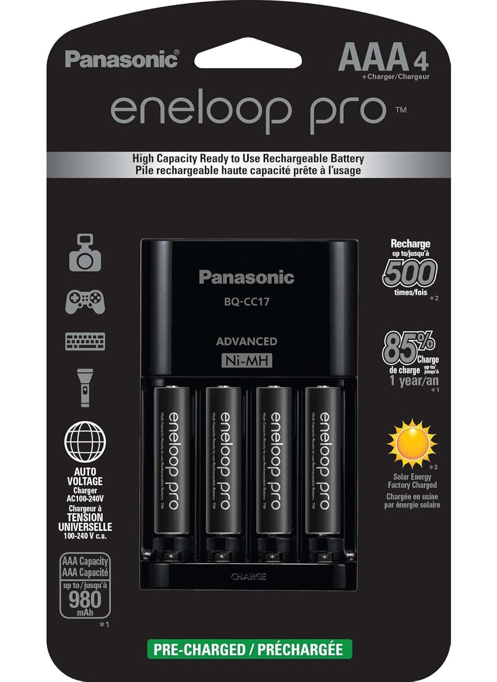 eneloop Panasonic KKJ17K3A4BA Advanced Battery Charger Pack with 4 AAA eneloop pro High Capacity NiMH Rechargeable Batteries  - Image 1