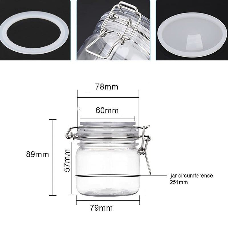 Lokusel 2 Pcs 10 Oz/300ml PET Plastic Storage Jars with Airtight Hinged Lids,Durable Clear Wide Mouth canning Jars for Food Storage Oats Canning Cereal Pasta Sugar Coffee Nuts Spices - Image 2