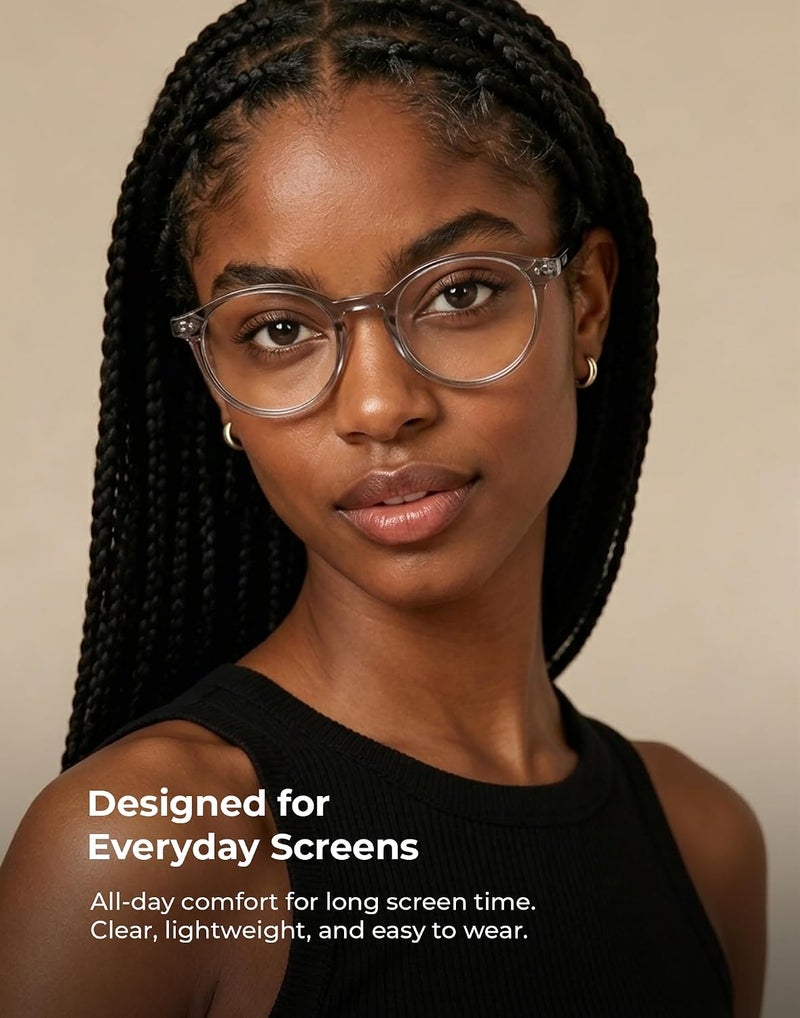 TIJN Multi-goal comprehensive design Blue Light Blocking Glasses Men Women Vintage Thick Round Rim Frame Eyeglasses, 05. Transparent Grey, 48-20-145 Classic trendy design picks - Image 3