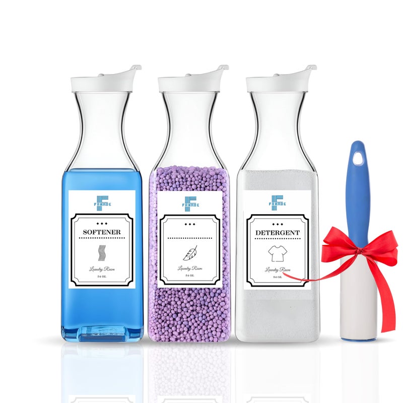 Fanade Laundry Detergent Dispenser,53oz Fabric Softener Dispenser,Plastic Liquid Laundry Container, Pet Plastic Juice Bottles + Free Roller Lint + Free 3 Extra labels - Image 1