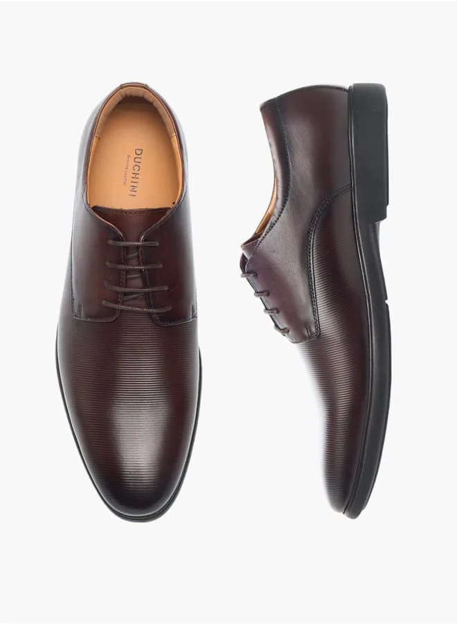 دوتشيني Mens Textured Derby Shoes With Lace-Up Closure
