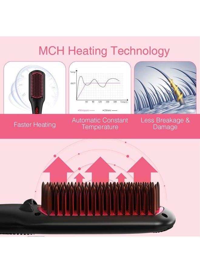 miropure Enhanced Ceramic Hair Straightener Brush by MiroPure, 2-in-1 Ionic Straightening Brush with Anti-Scald Feature, Auto Temperature Lock & Auto-Off Function (Black) - Image 5