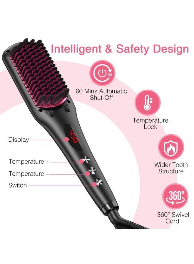 miropure Enhanced Ceramic Hair Straightener Brush by MiroPure, 2-in-1 Ionic Straightening Brush with Anti-Scald Feature, Auto Temperature Lock & Auto-Off Function (Black) - Image 3