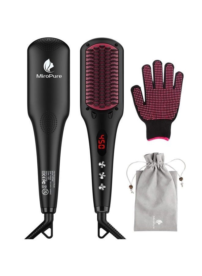 miropure Enhanced Ceramic Hair Straightener Brush by MiroPure, 2-in-1 Ionic Straightening Brush with Anti-Scald Feature, Auto Temperature Lock & Auto-Off Function (Black) - Image 1