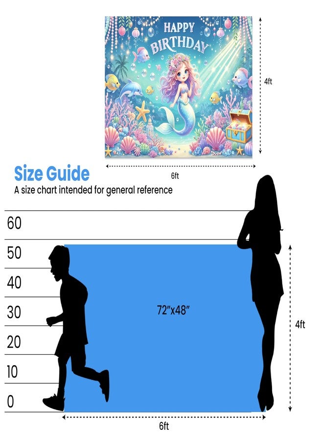 Indotribe Mermaid Birthday Decorations 6x4ft Mermaid Backdrop for Girls Birthday Happy Birthday Banner Girl Under The Sea Mermaid Backdrop for Kids Princess Party Favors - Image 4
