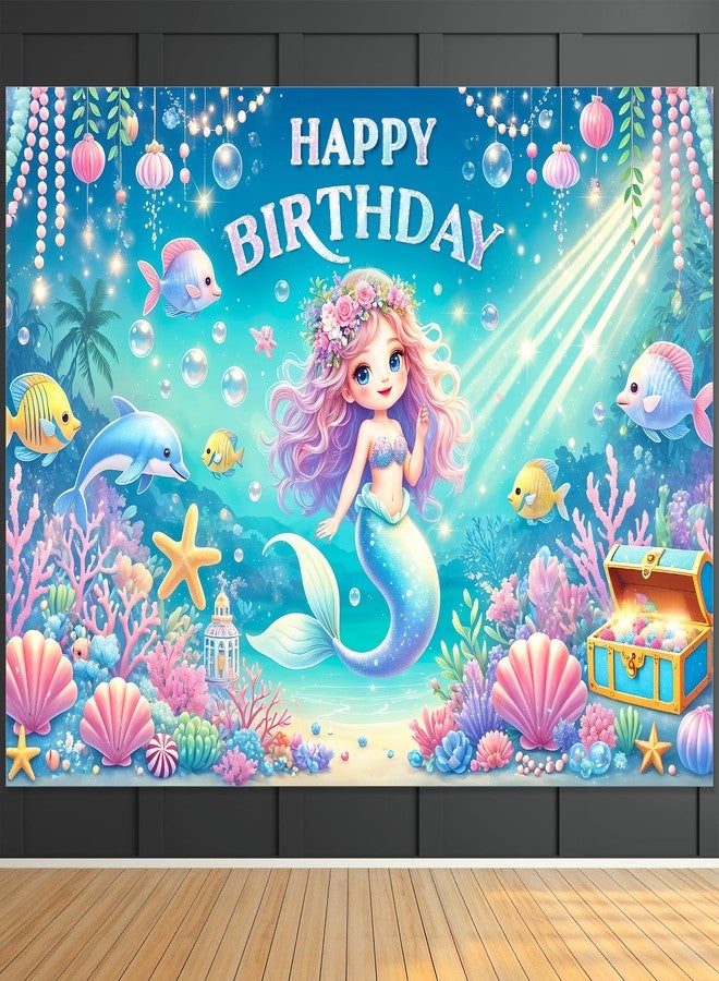 Indotribe Mermaid Birthday Decorations 6x4ft Mermaid Backdrop for Girls Birthday Happy Birthday Banner Girl Under The Sea Mermaid Backdrop for Kids Princess Party Favors - Image 1