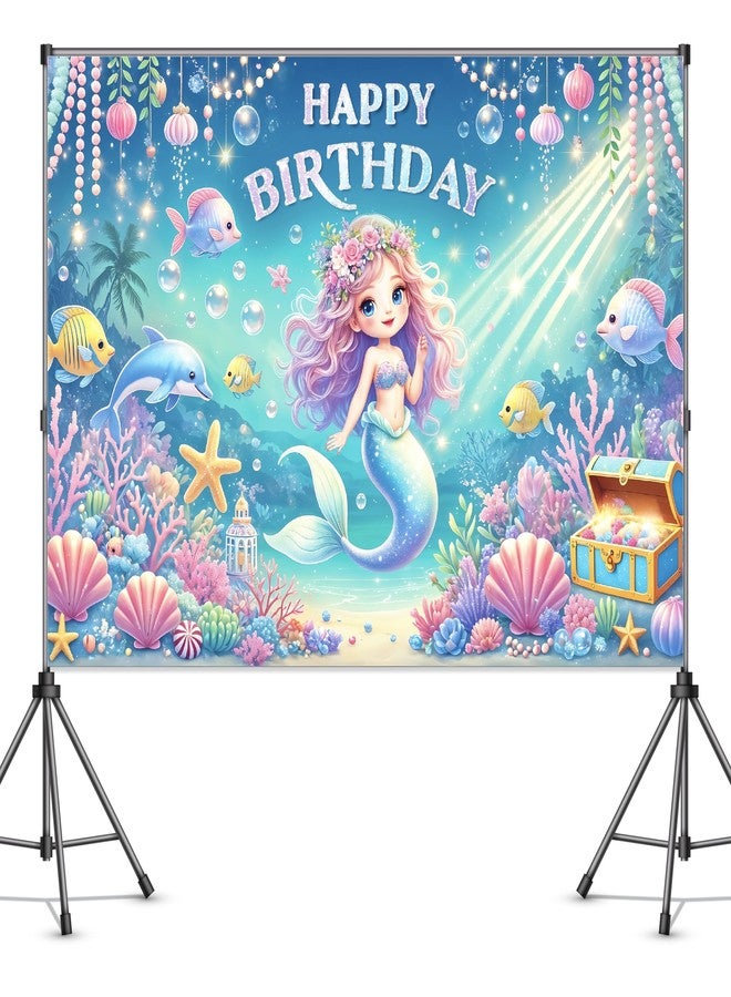 Indotribe Mermaid Birthday Decorations 6x4ft Mermaid Backdrop for Girls Birthday Happy Birthday Banner Girl Under The Sea Mermaid Backdrop for Kids Princess Party Favors - Image 3