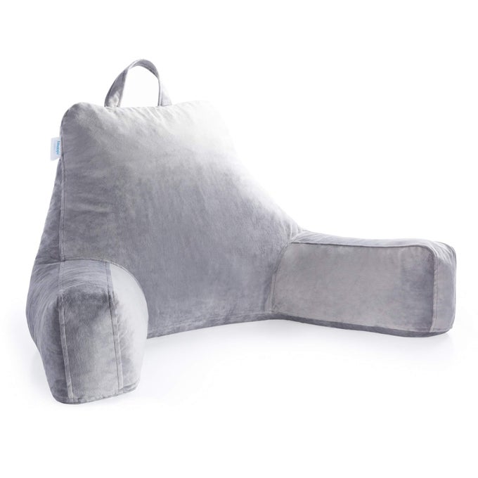 READING PILLOW WITH SHREDDED MEMORY FOAM BACK PILLOW FOR SITTING IN BED READING GAMING WATCHING TV BED CHAIR PILLOW WITH ARMS XLARGE DORM ROOM ESSENTIALS STONE