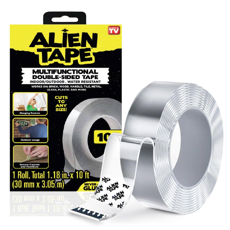 ALIEN TAPE Heavy Duty Double Sided Tape, Nano Tape, Feet Clear Adhesive Tape for Poster Photo Wall Decor As Seen on TV, (1 Roll - 10 Feet) - Image 1
