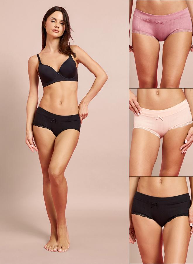 Styli Pack of 3 - Rib Cotton Full Brief with Bow Detail - Image 1