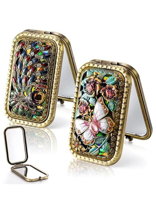 BWSJ Vintage Foldable Makeup Mirror: Double Sided erfly Peacock Vanity Metal  for Woman Girls - Image 1