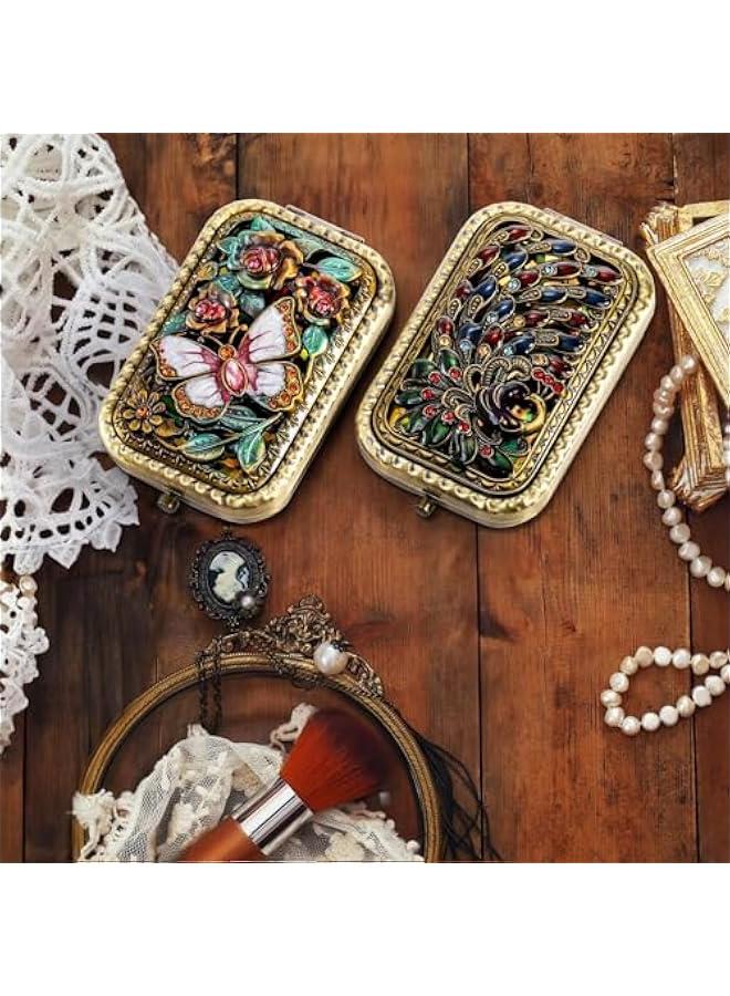 BWSJ Vintage Foldable Makeup Mirror: Double Sided erfly Peacock Vanity Metal  for Woman Girls - Image 3