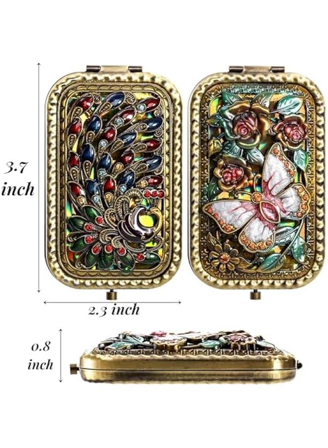 BWSJ Vintage Foldable Makeup Mirror: Double Sided erfly Peacock Vanity Metal  for Woman Girls - Image 5