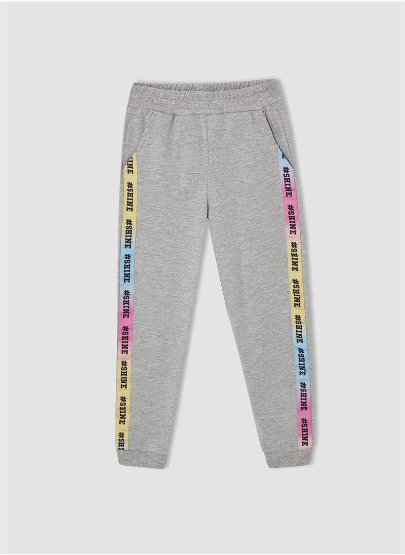 DeFacto Block Colour Text Print Shirred Sweatpants