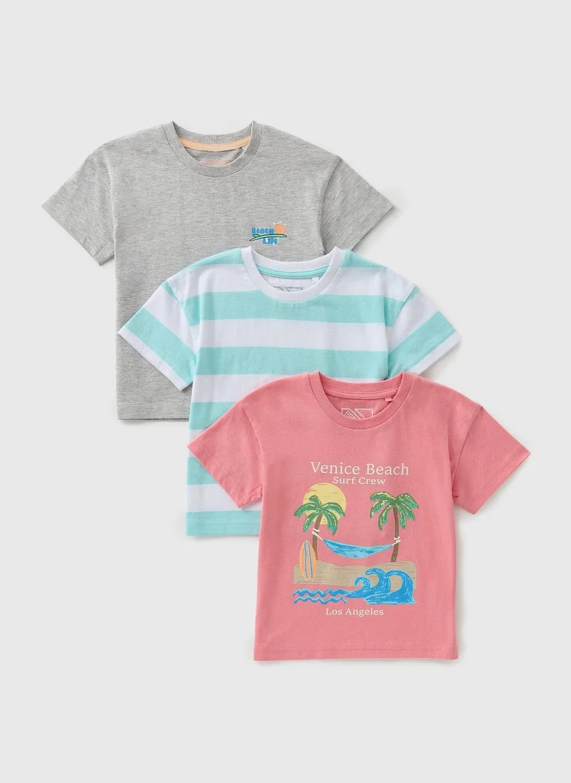Matalan Boys 3 Pack Pink Venice Beach T-Shirts