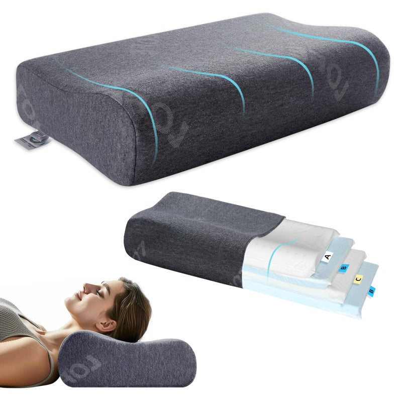 LOFE Contour Pillow Adjustable Softness Cervical Neck Pillow for Ideal Support 11 Heights Contour Memory Foam Pillow for StomachSideBack Sleepers Ergonomic Side Sleeper pillow for Less Neck Pain