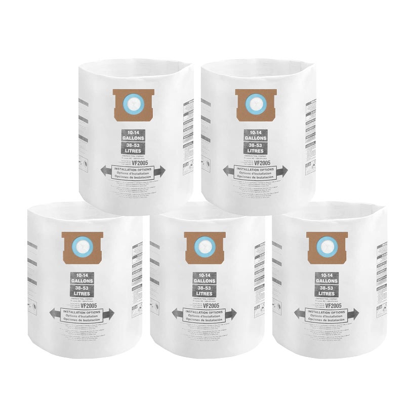 ALYYDBG for Shop Vac Bags 1014 Gallon Type F 90662 9066200 9066233 Type I 90672 9067200 9067233 VF2005 High Efficiency Disposable Fine Dust Collection Vacuum Filter Bags 5 Pack