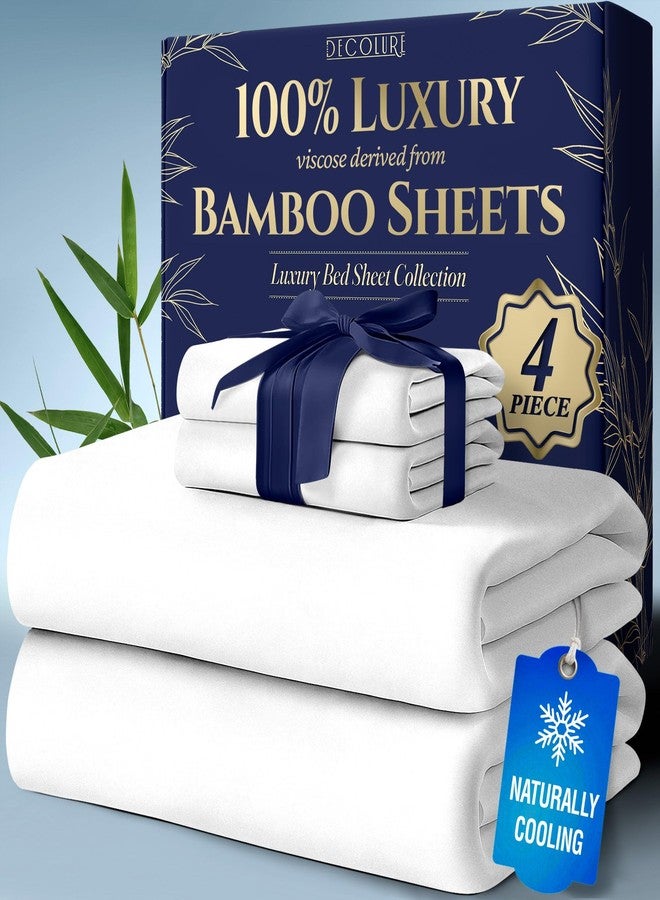 DECOLURE 100% Viscose Derived from Bamboo Sheets King Size - Luxury 4 Pc Naturally Cooling Sheets, Ultra Soft Bed Set - Deep 17" Pockets, Durable Double Stitching, Oeko Tex Standard (White) - Image 1