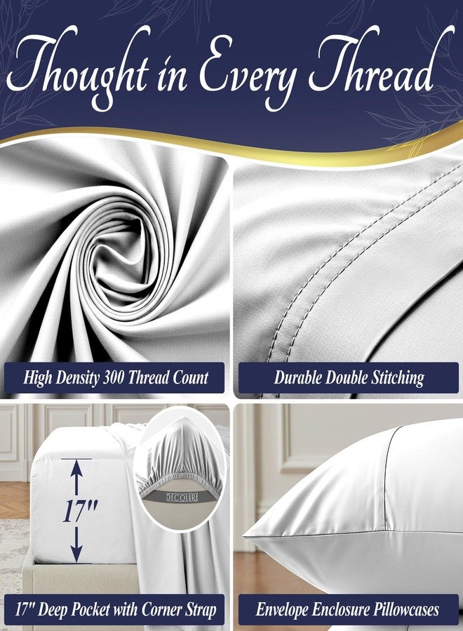 DECOLURE 100% Viscose Derived from Bamboo Sheets King Size - Luxury 4 Pc Naturally Cooling Sheets, Ultra Soft Bed Set - Deep 17" Pockets, Durable Double Stitching, Oeko Tex Standard (White) - Image 5