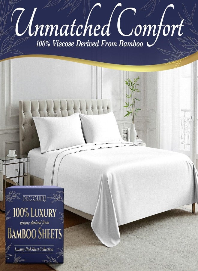 DECOLURE 100% Viscose Derived from Bamboo Sheets King Size - Luxury 4 Pc Naturally Cooling Sheets, Ultra Soft Bed Set - Deep 17" Pockets, Durable Double Stitching, Oeko Tex Standard (White) - Image 2