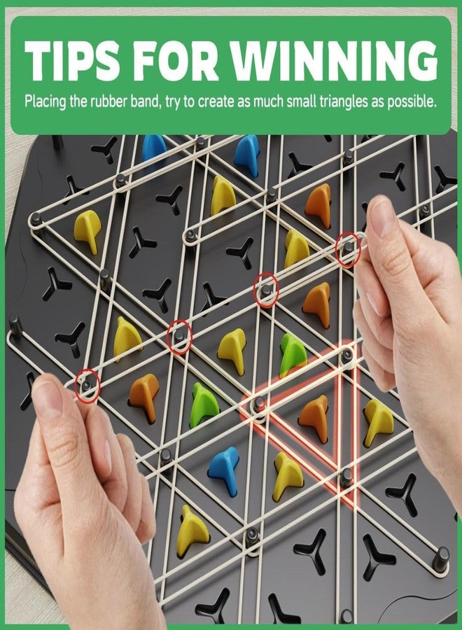 Foroly Chain Triangle Chess Game Triggle Rubber Band Game for Kids & Adults, Fun Family Board Game, Brain Teaser Puzzle, Interactive Chess Set for 2-4 Players, Multicolour - Image 4