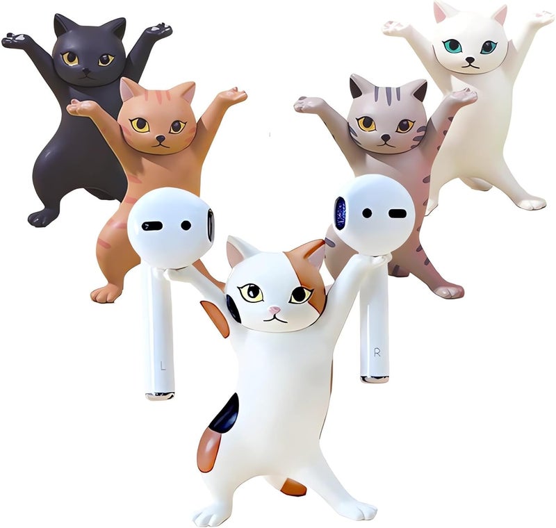 ATHAND 5 Pcs Cat Pen Holder Airpod Holder Stand,Anime Raising Hands Dancing Cat Model Desk Decor Funny Office Desk Decor for Women Girls - Image 1