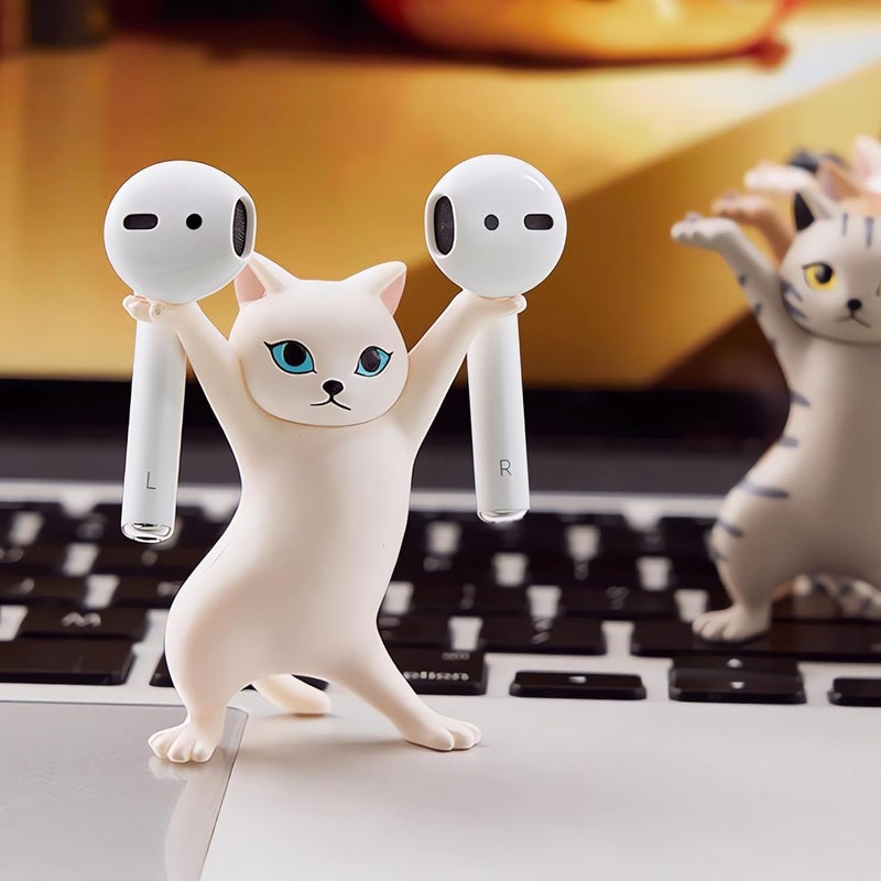 ATHAND 5 Pcs Cat Pen Holder Airpod Holder Stand,Anime Raising Hands Dancing Cat Model Desk Decor Funny Office Desk Decor for Women Girls - Image 4