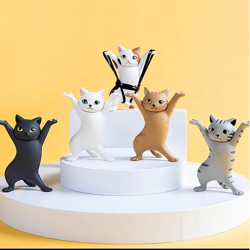 ATHAND 5 Pcs Cat Pen Holder Airpod Holder Stand,Anime Raising Hands Dancing Cat Model Desk Decor Funny Office Desk Decor for Women Girls - Image 3