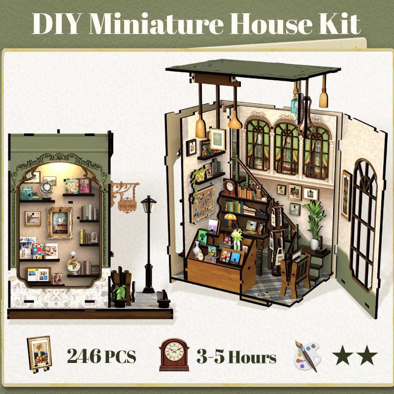 Fsolis Book Nook Kit - DIY Miniature House Kit for Adults Booknook Bookshop Puzzles Bookshelf Diorama Bookish Gifts for Women Readers Book Lovers (Gallery Bookstore) - Image 3
