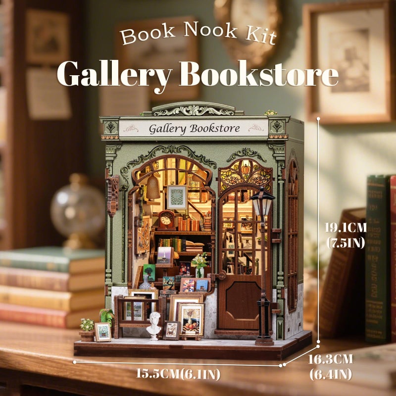 Fsolis Book Nook Kit - DIY Miniature House Kit for Adults Booknook Bookshop Puzzles Bookshelf Diorama Bookish Gifts for Women Readers Book Lovers (Gallery Bookstore) - Image 2