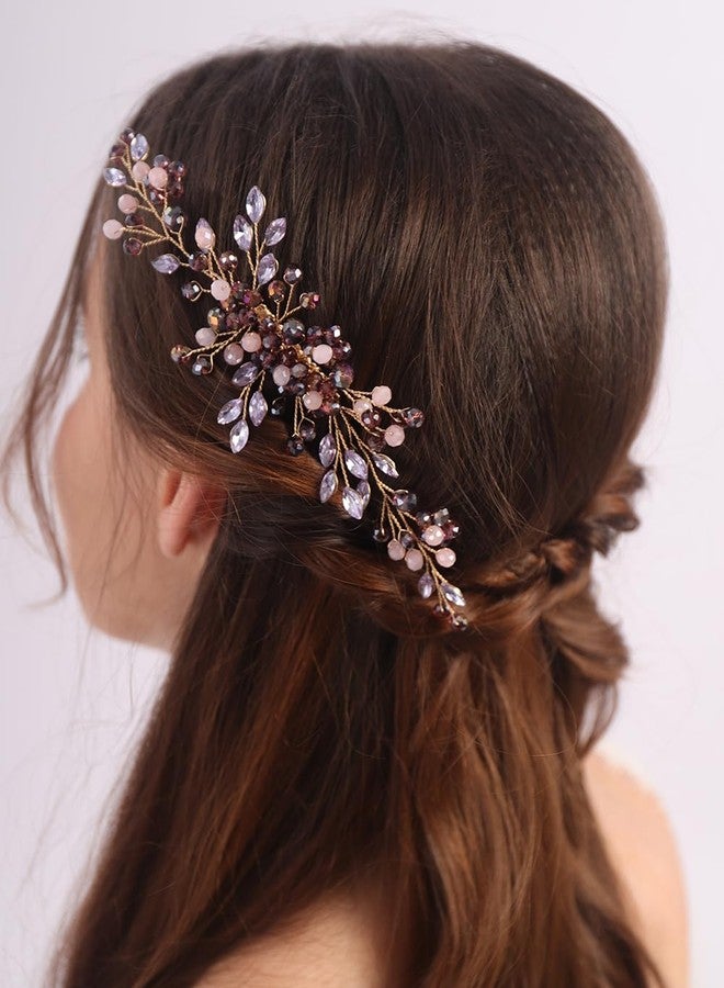 BERYUAN Colored Rhinestone Beads Hair Comb Purple Rhinestone Hair Side Comb Wedding Headpiece for Women Girls Crystal Rhinestone Hairpiece for Wedding Bridal Hair Accessories for Wedding - Image 2