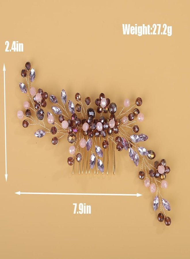 BERYUAN Colored Rhinestone Beads Hair Comb Purple Rhinestone Hair Side Comb Wedding Headpiece for Women Girls Crystal Rhinestone Hairpiece for Wedding Bridal Hair Accessories for Wedding - Image 4