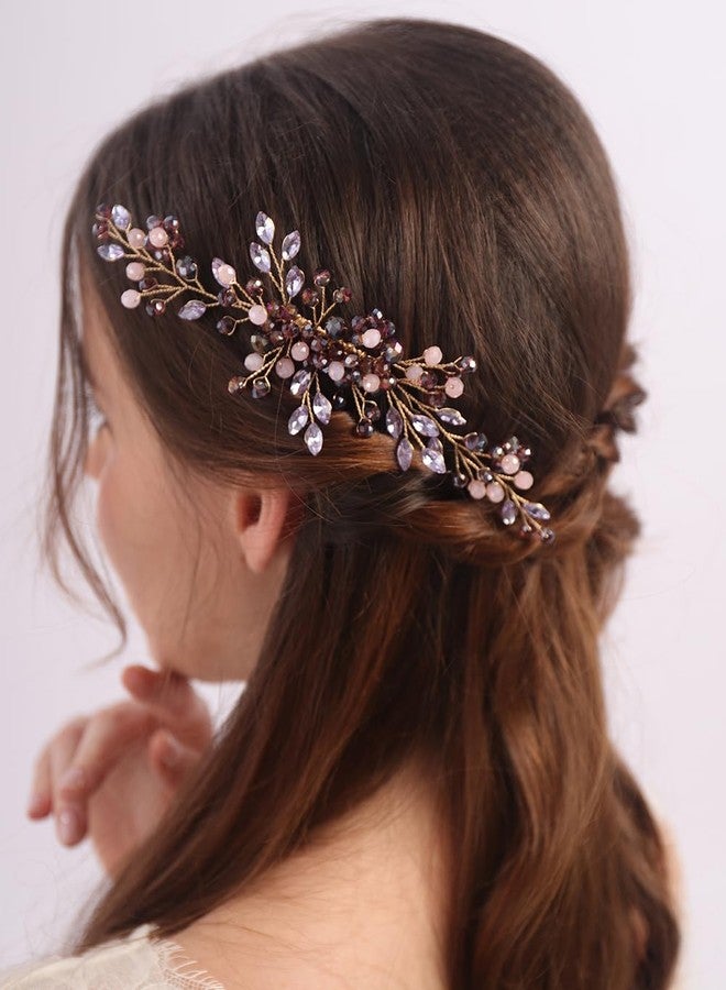 BERYUAN Colored Rhinestone Beads Hair Comb Purple Rhinestone Hair Side Comb Wedding Headpiece for Women Girls Crystal Rhinestone Hairpiece for Wedding Bridal Hair Accessories for Wedding - Image 1