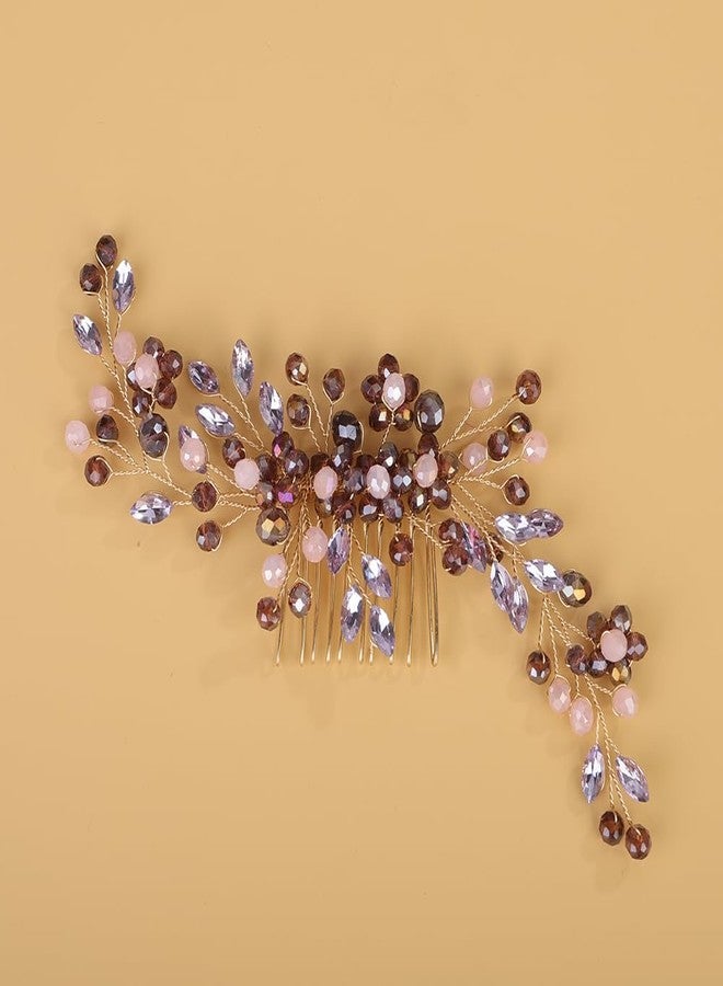 BERYUAN Colored Rhinestone Beads Hair Comb Purple Rhinestone Hair Side Comb Wedding Headpiece for Women Girls Crystal Rhinestone Hairpiece for Wedding Bridal Hair Accessories for Wedding - Image 3