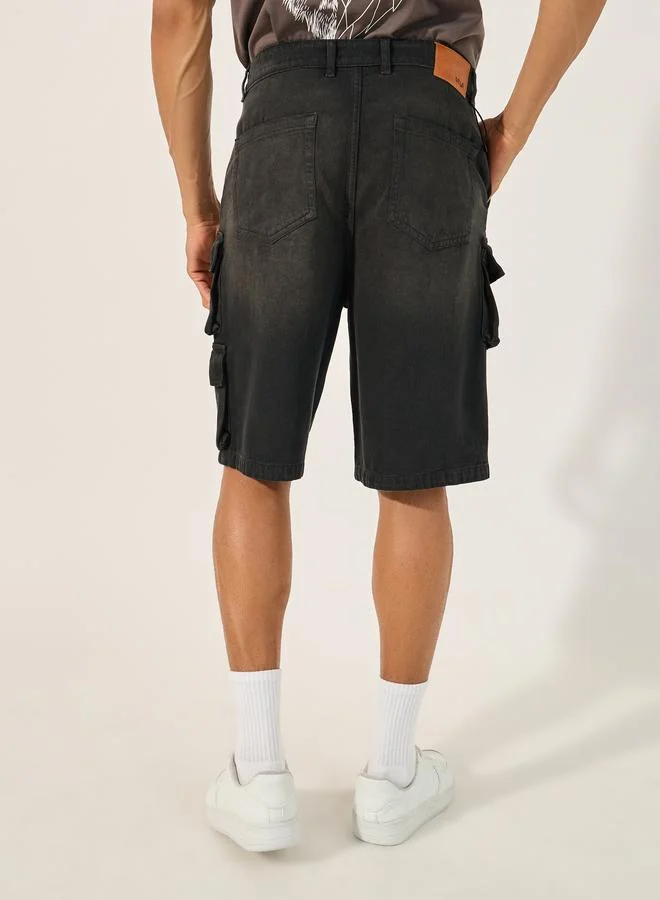 Styli Styli Acid Washed Oversized Shorts with Cargo Pocket