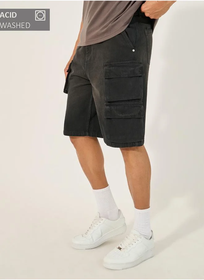 ستايلي Styli Acid Washed Oversized Shorts with Cargo Pocket