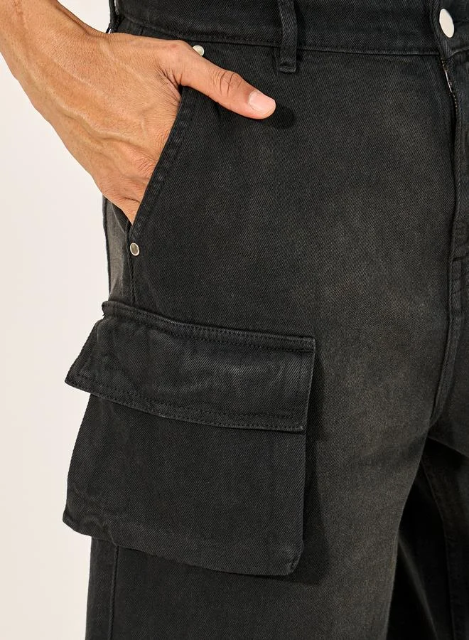 Styli Styli Acid Washed Oversized Shorts with Cargo Pocket