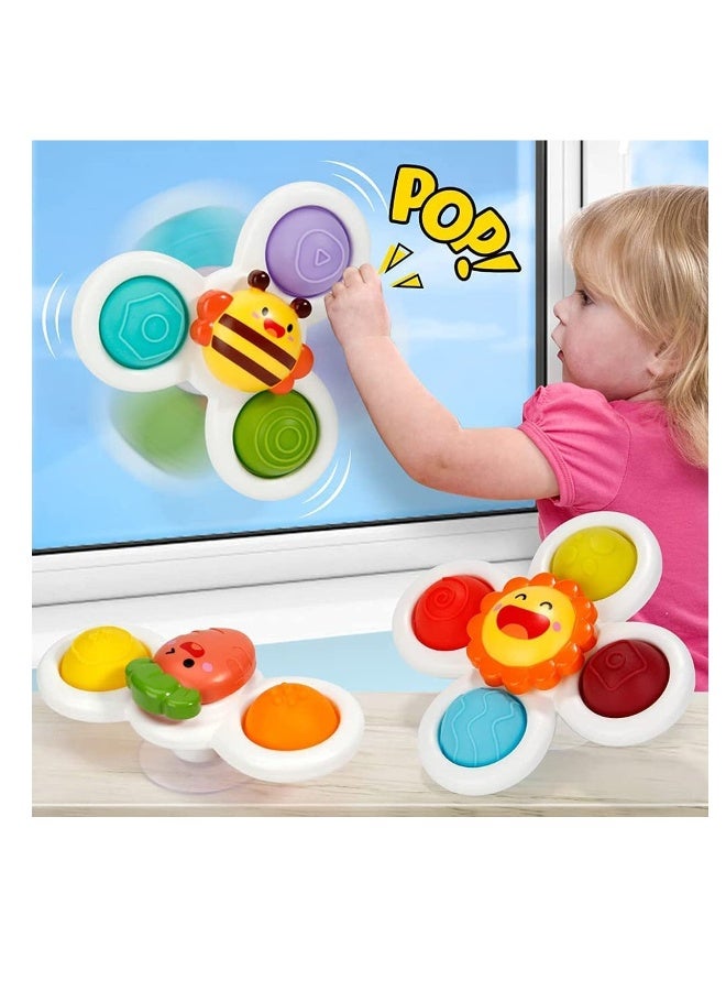 3 Pcs Suction Cup Spinner Toys, Spinners Dimple Toy w/ Pop Fidget Function, Push Pop Bubble Sensory Rotating Fun, Ideal, Anxiety, Dining, Fidget Toy for Girls Boys - Image 1
