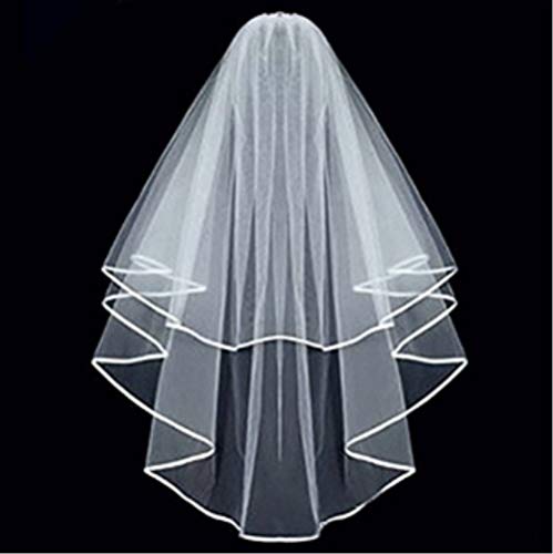 ZIYAN White Double Ribbon Edge Center Cascade Bridal Wedding Veil with Comb - Image 5