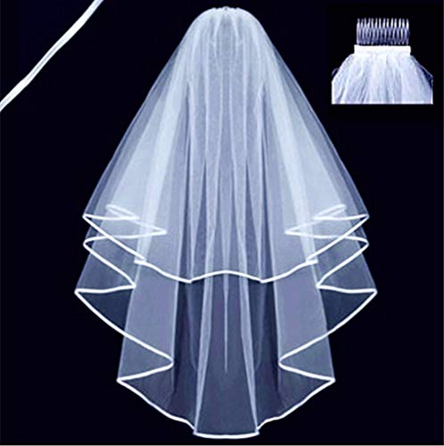 ZIYAN White Double Ribbon Edge Center Cascade Bridal Wedding Veil with Comb - Image 3